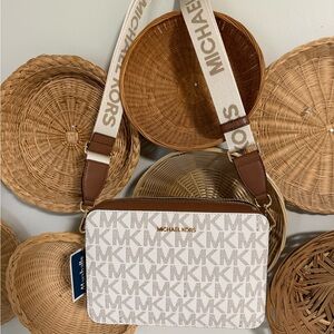 Michael Kors Beige/Acorn Signature MK Crossbody Bag